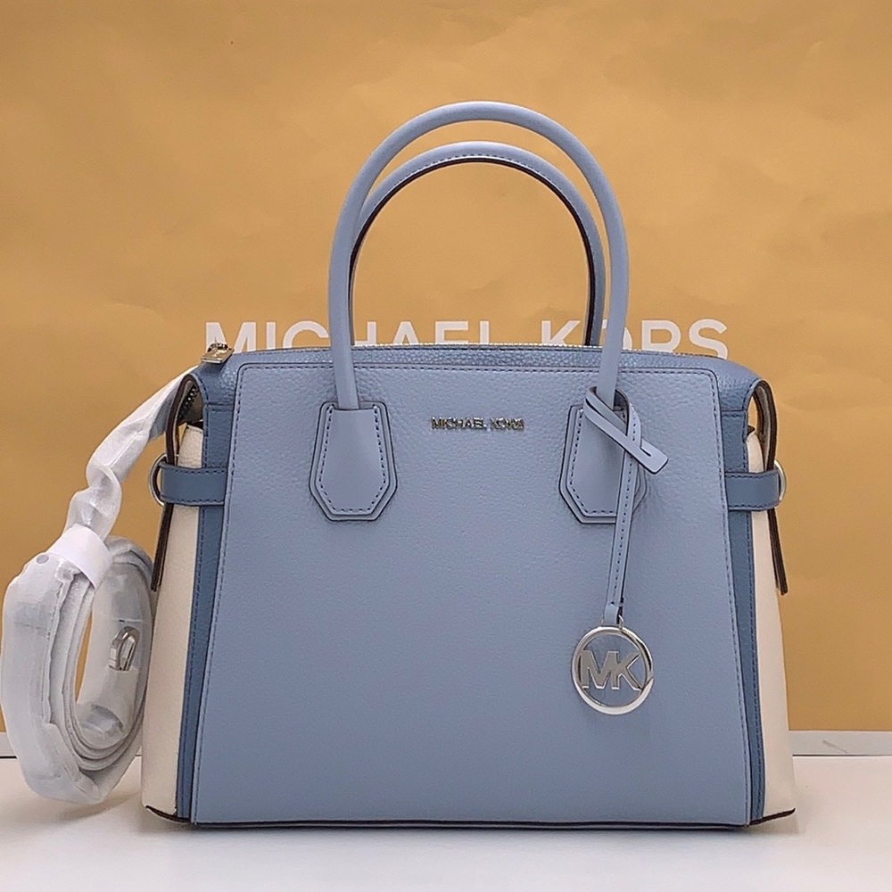 MICHAEL KORS Mercer Md Top Zip Color-Block Belted Satchel Crossbody Purse MK - Picture 5 of 15